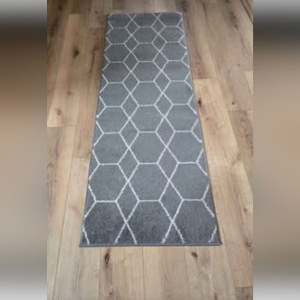 Geometric Gray Area Rug Runner Home Area House Run Long Carpet - Picture 1 of 11